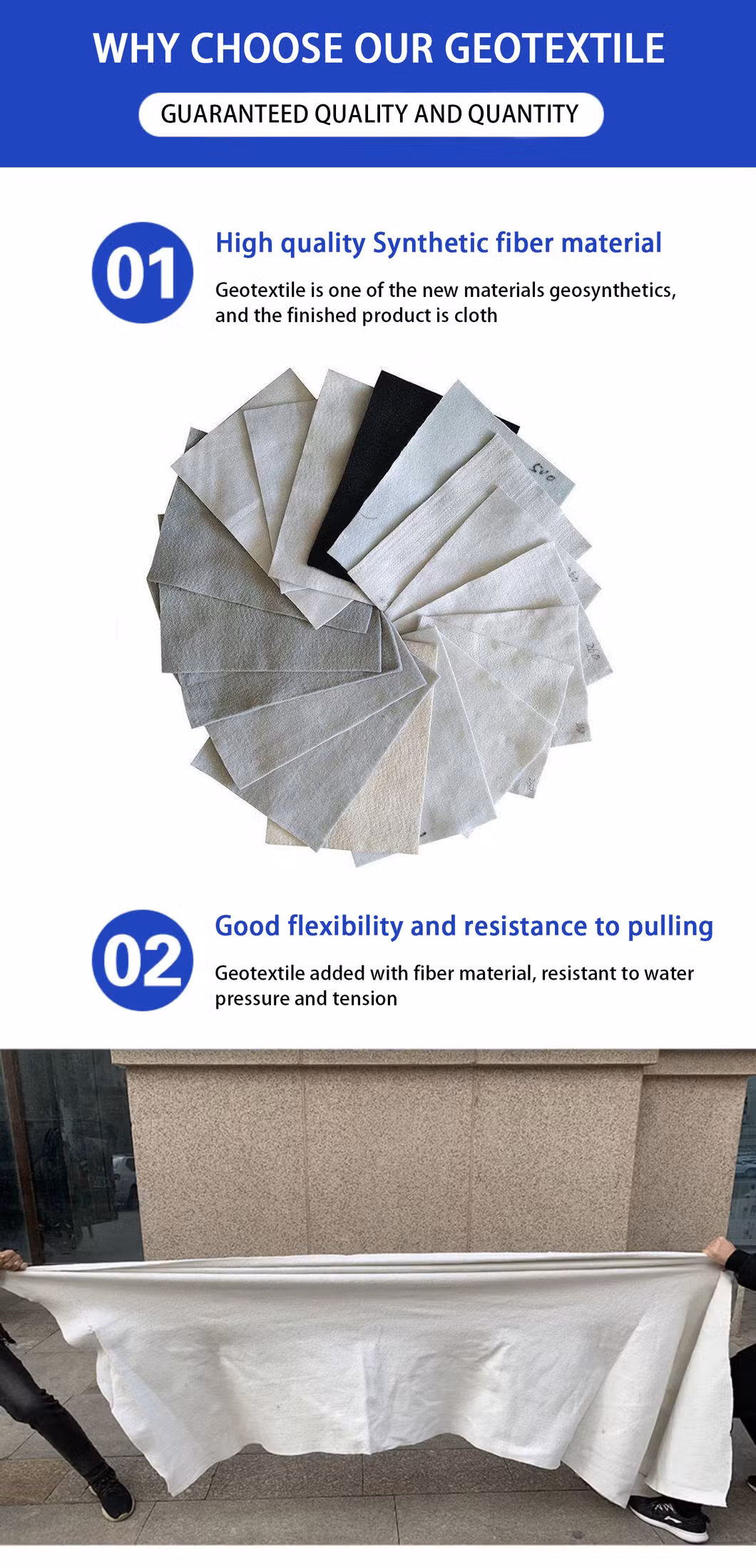Polypropylene Nonwoven Geotextile 200GSM 300GSM 400GSM Customized Fabric Sale