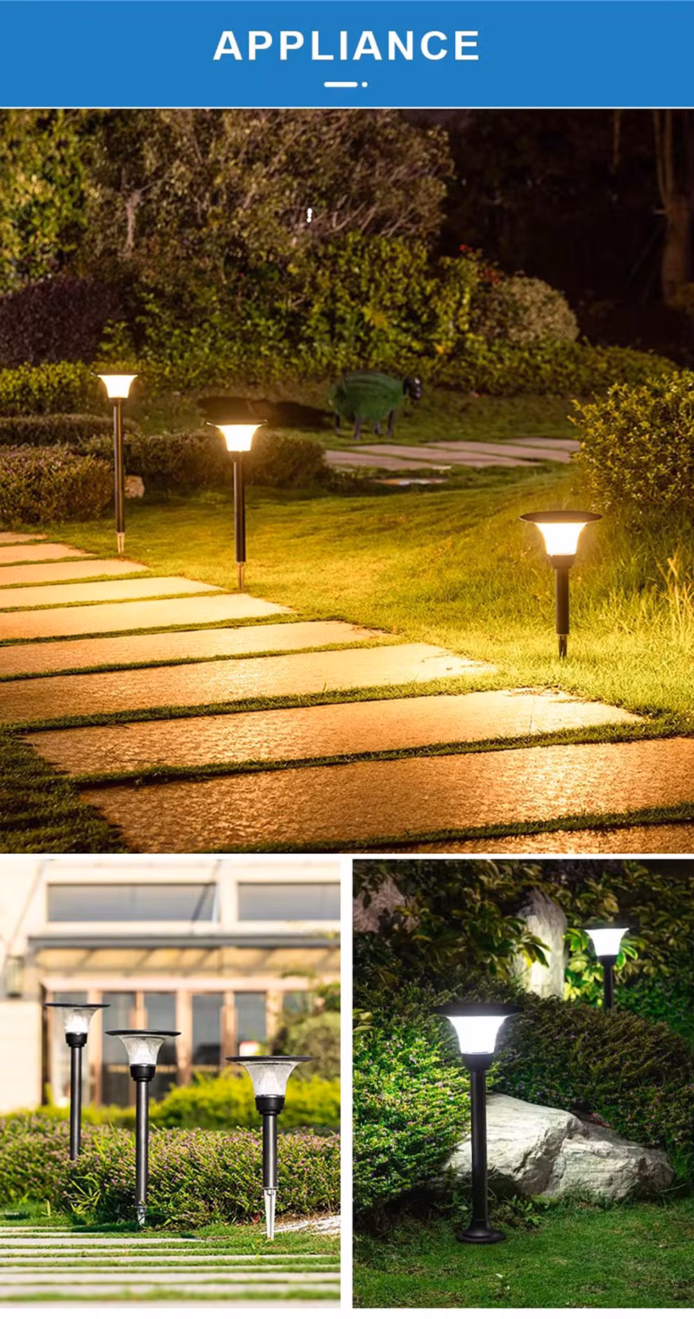 Outdoor Lamp Waterproof Two Grades Switch Aluminum Lawn LED Solar Garden Light for Yard Fenced