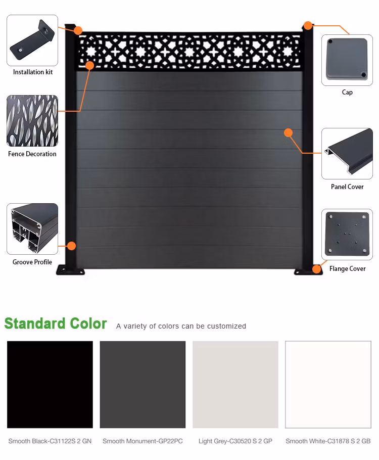 Popular Garden Aluminum 8-FT Tall Privacy Fence Panels Outdoor WPC Fencing