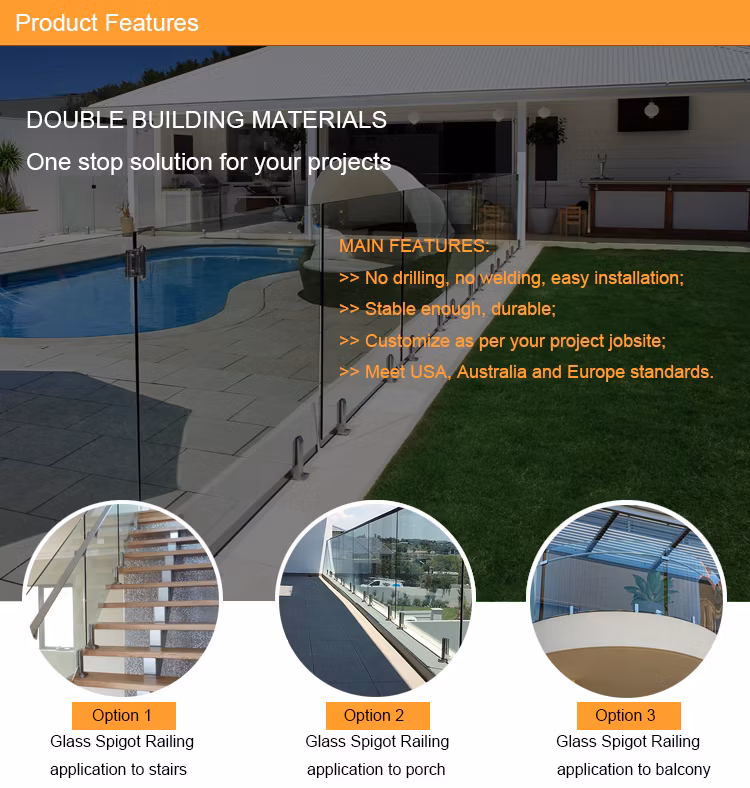 Spigot Glass Railing Safety Glass Balustrade Swimming Pool Fence