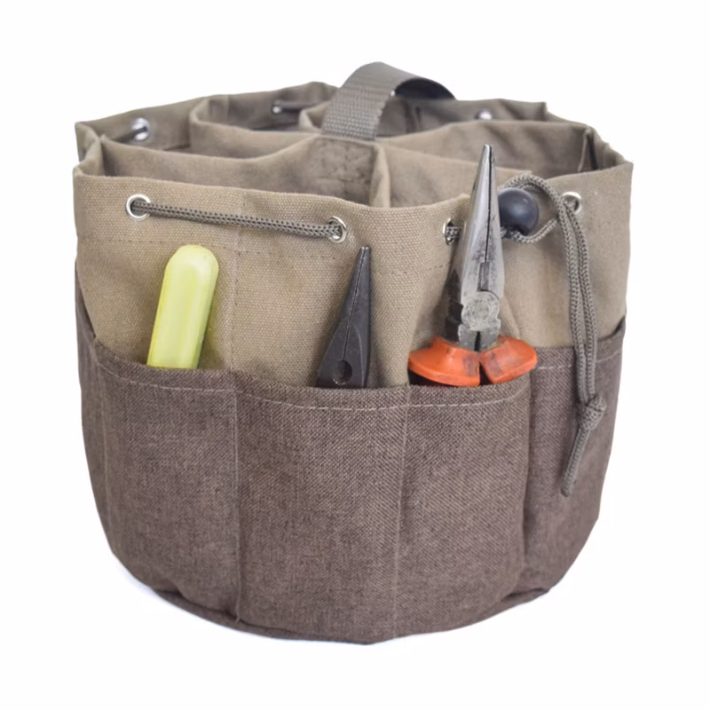 Bucket Tool Bag Soft Sided Drawstring Nylon Webbing Handle Canvas Ci13201