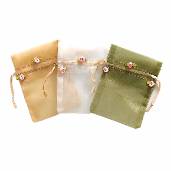 Candy Drawstring Organza Gift Bag with Mini Flower
