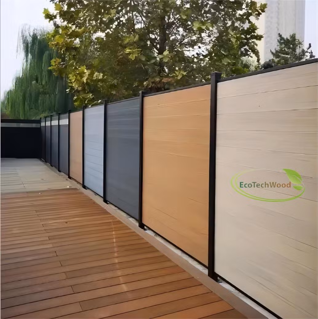 Outdoor Garden Decorative Gate Door Aluminum, Wood Plastic Composite Board Fencing Panel Privacy Design WPC Fence Post Set