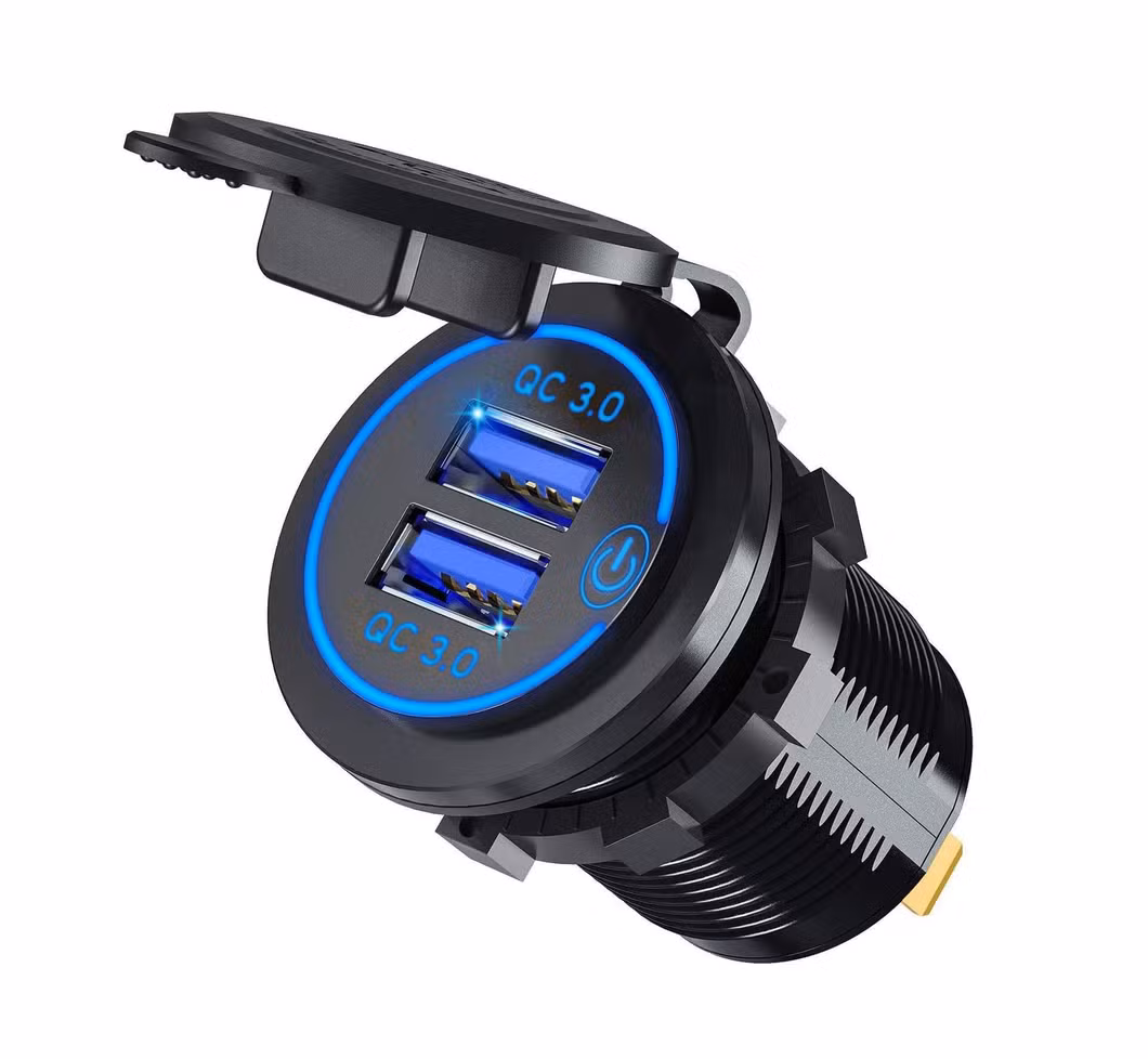 12V USB Outlet 36W QC 3.0 USB Charger Socket with Power Switch, 12V/24V USB Charger Socket Fast Charge for Car RV Boat Marine Truck Golf Motorcycle
