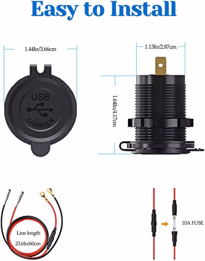 12V USB Outlet 36W QC 3.0 USB Charger Socket with Power Switch, 12V/24V USB Charger Socket Fast Charge for Car RV Boat Marine Truck Golf Motorcycle