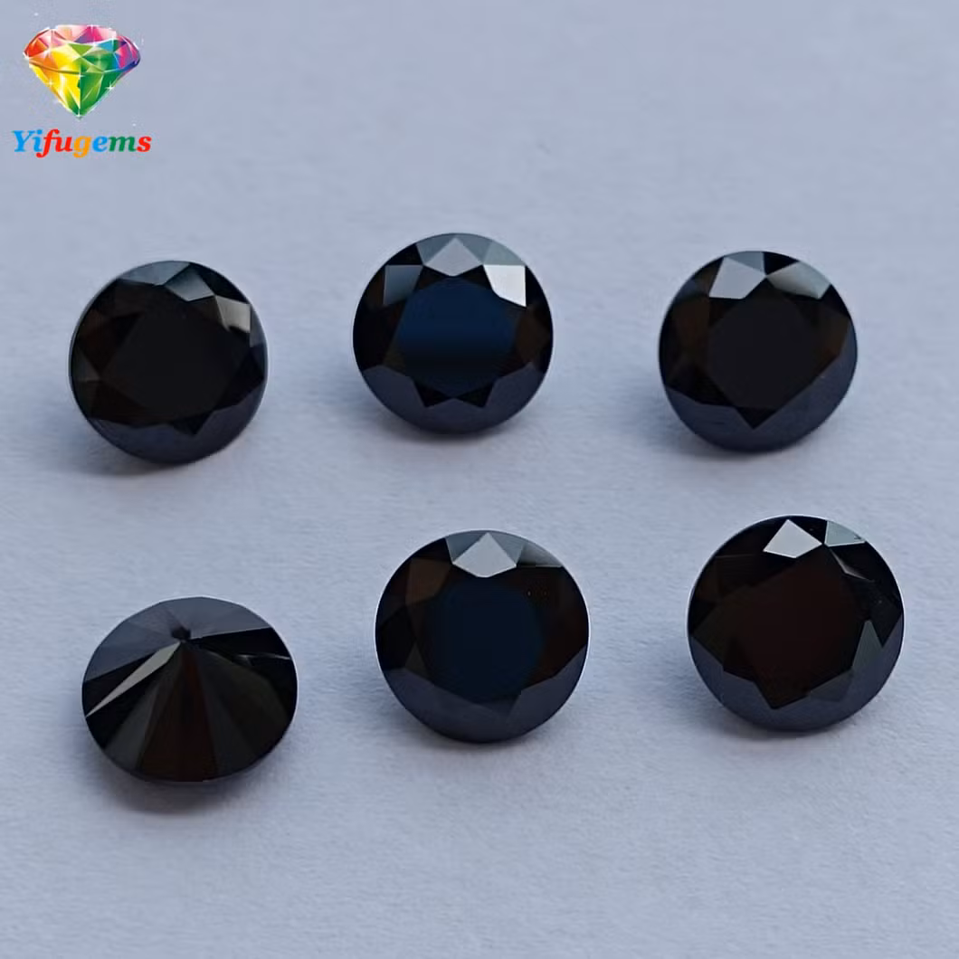 Top Quality Black Color Cubic Zirconia Round Cut 8mm Synthetic Gemstone