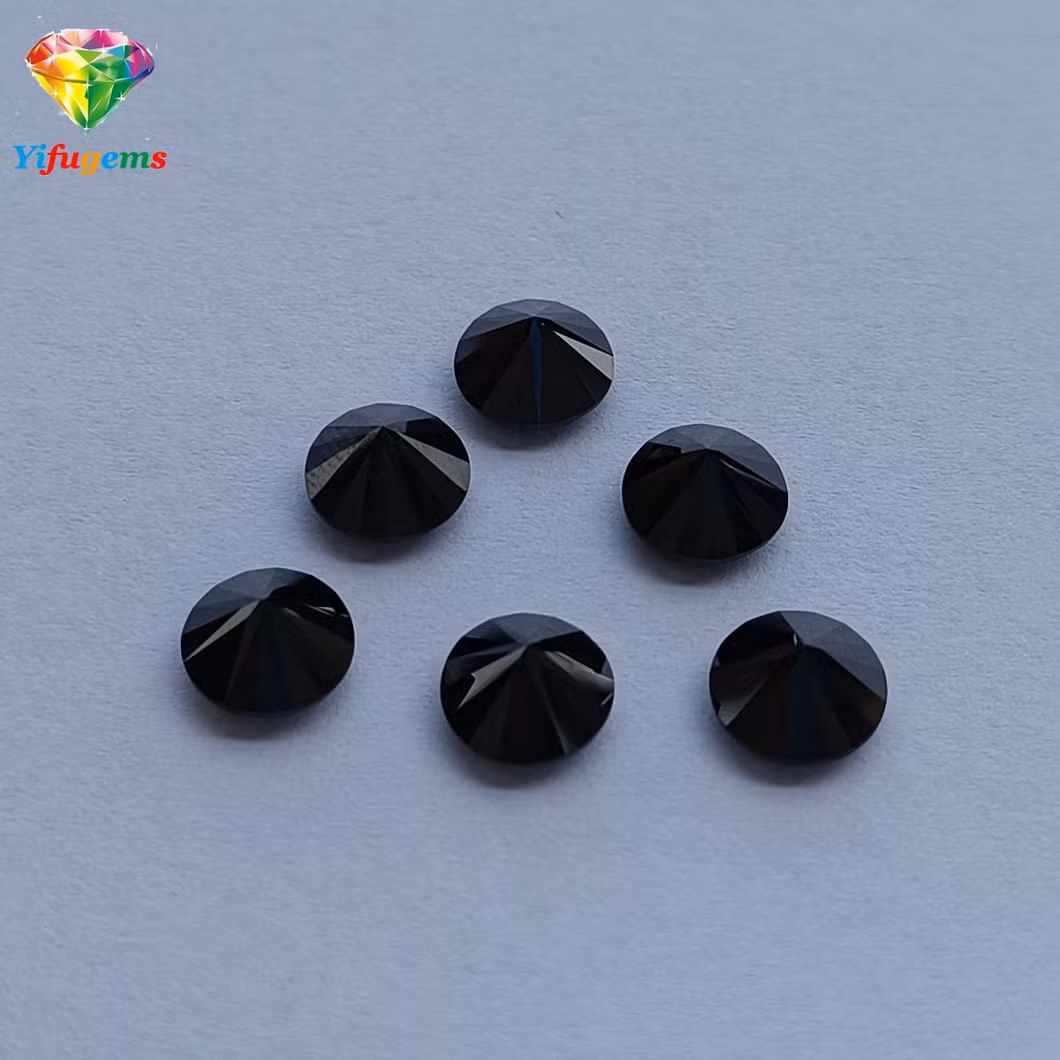 Top Quality Black Color Cubic Zirconia Round Cut 8mm Synthetic Gemstone