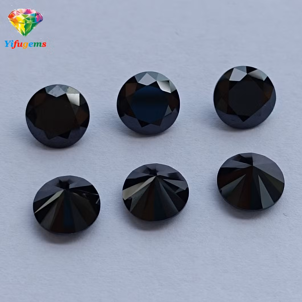 Top Quality Black Color Cubic Zirconia Round Cut 8mm Synthetic Gemstone