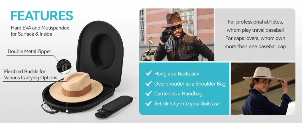 Hat Box Holder Case Mens Fedora Hats Crush-Proof Box Hard Travel Hat Case