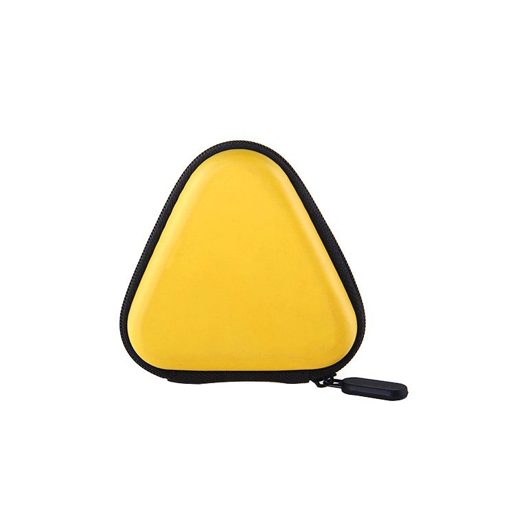 Cheapest Promotion Gift Yellow Triangle Custom Logo Hard Shell Zipper Earphone Headphone EVA Case