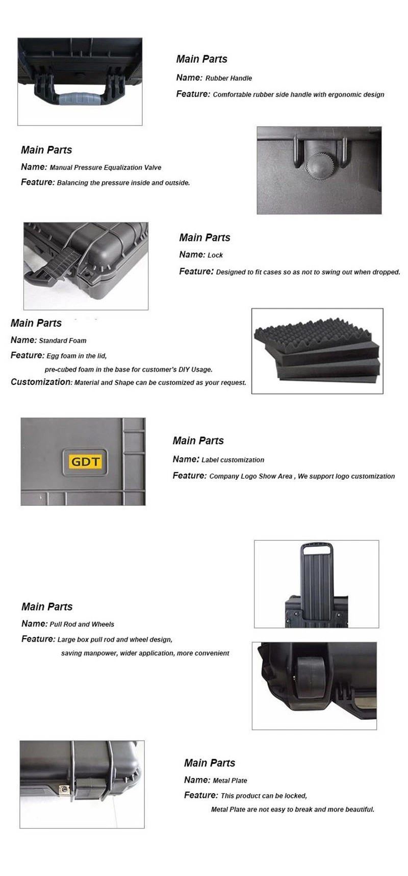 Hard PP Material Plastic Waterproof Carry Trolley Case Toolcase with Wheels for Multifunction