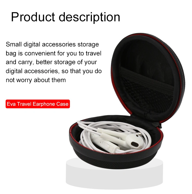 Custom Mini Portable Waterproof Travel Leather PU EVA Earphone Case Bag Pouch EVA Foam Hard Shell Zipper Round EVA Headphone Case Earphone Pouch Bag Earbud Case