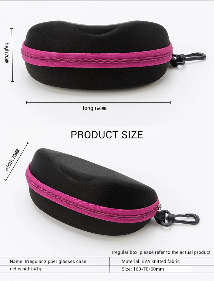 Box Custom Logo Eyeglasses Cases Box Zipper with Hook Portable Travel Black EVA Sunglasses Case