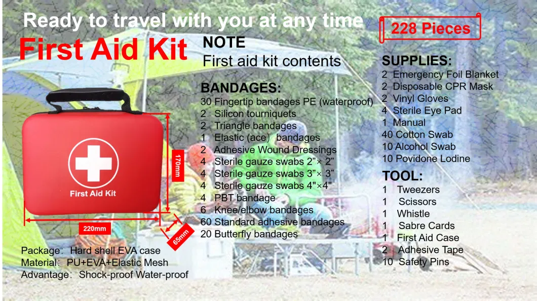 Wholesale Medical Outdoor Travelling Hiking Waterproof First Aid Kit Set Home All Purpose Hard Shell EVA Travel Case