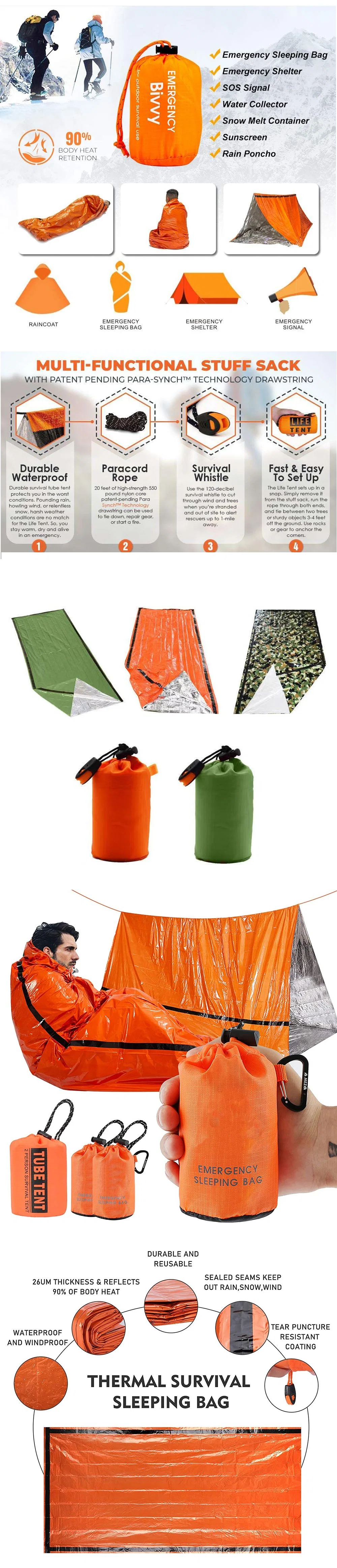 Hot Selling Factory OEM First Aid Emergency Sleeping Camping Outdoor Bag with Drawstring Waterproof