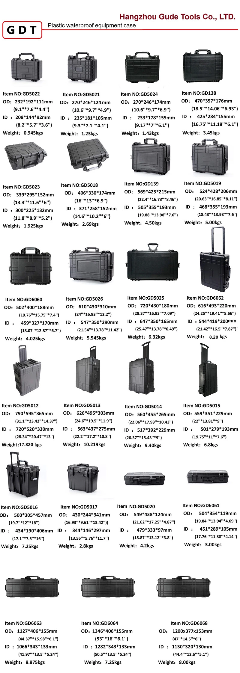 Hard PP Material Plastic Waterproof Carry Trolley Case Toolcase with Wheels for Multifunction