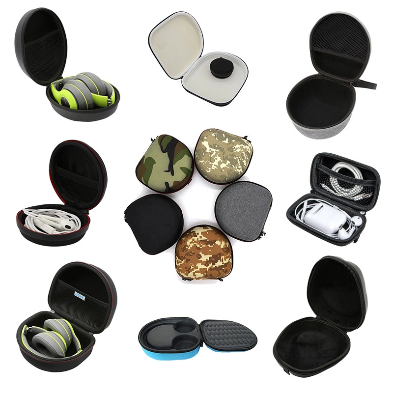 Custom Carry Over Ear Mini Large Round Small Retractable Oval Zipper PU Fabric Waterproof Hard Cable Storage Leather EVA Hard Shell Headphone Case Bag