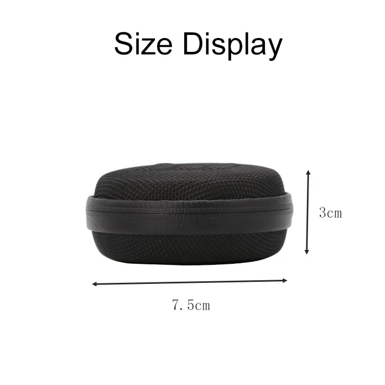 Custom Mini Portable Waterproof Travel Leather PU EVA Earphone Case Bag Pouch EVA Foam Hard Shell Zipper Round EVA Headphone Case Earphone Pouch Bag Earbud Case