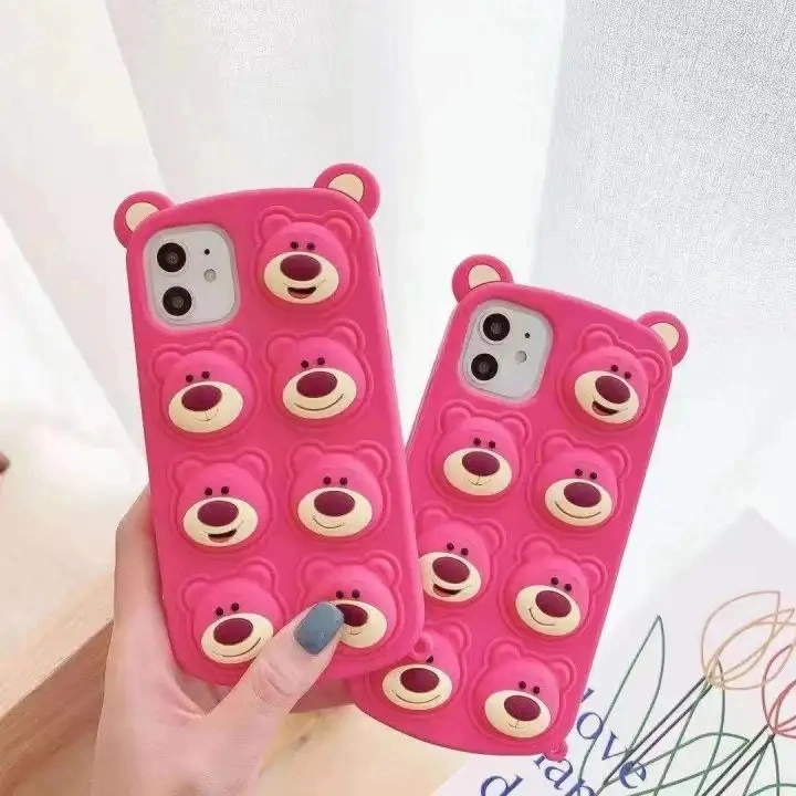 2023 Cute Bear Relive Stress Fidget Toys Push It Bubble Silicone Phone Case for iPhone 6 6s 7 8 Plus X Xr Xs 11 13PRO Max Cover