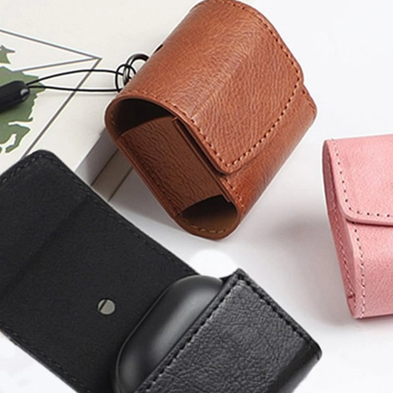 Modern Minimalist Leather Bluetooth Headset Protector with Hook and Loop Clutch PU Storage Bag Key Case