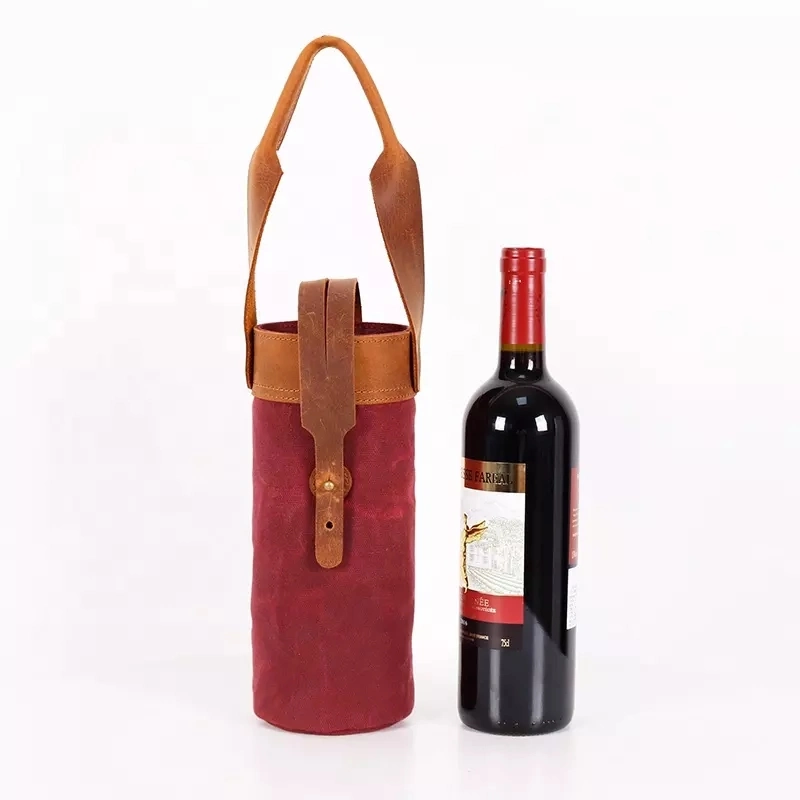 Custom Waxed Canvas Single Bottle Insulated Wine Cooler Tote Bag