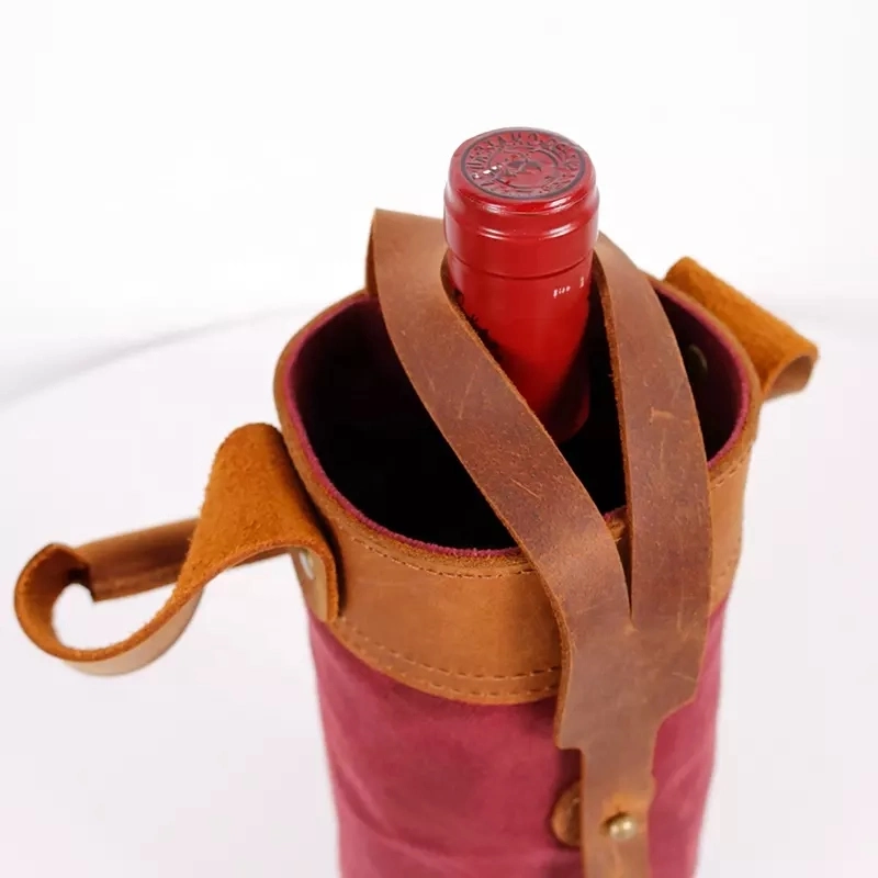 Custom Waxed Canvas Single Bottle Insulated Wine Cooler Tote Bag