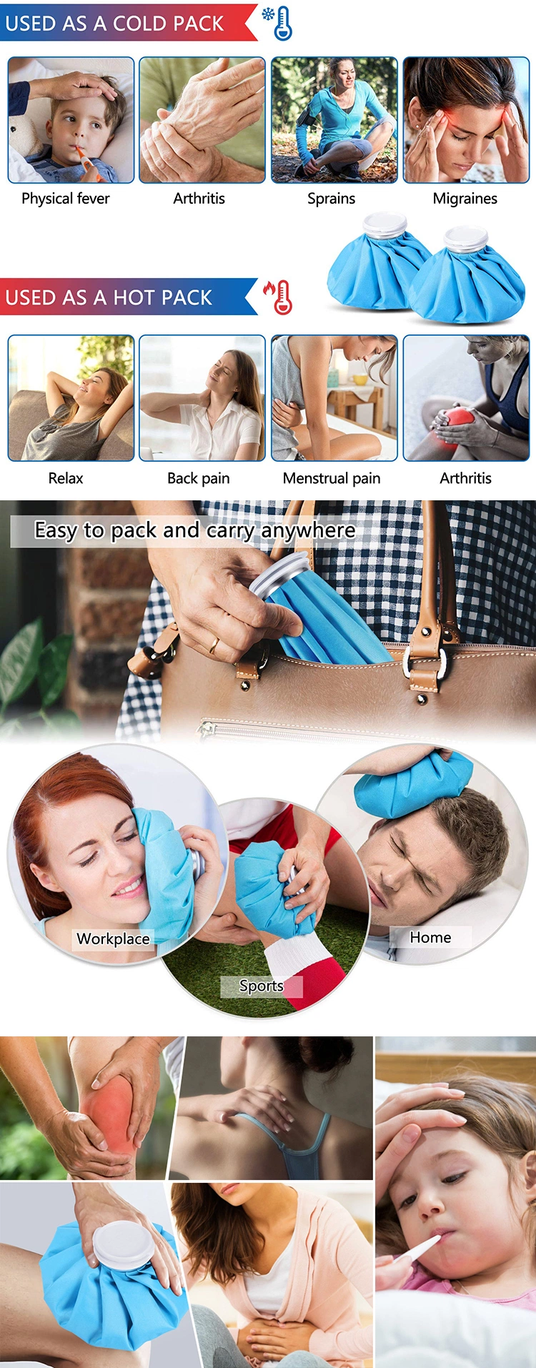 Custom Size Reusable Waterproof Instant Cool Body Fabric Medic Ice Bag