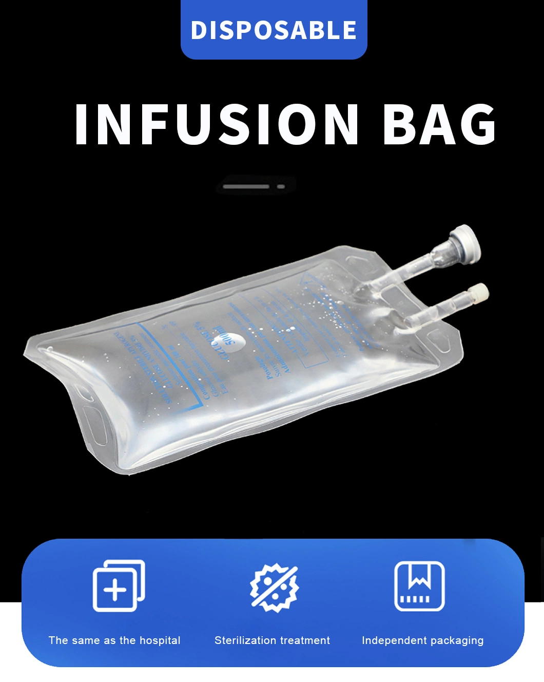 CE/ISO Certificate Disposable Medical Two Ports PVC/Non-PVC IV 500ml 1000ml Infusion Bag