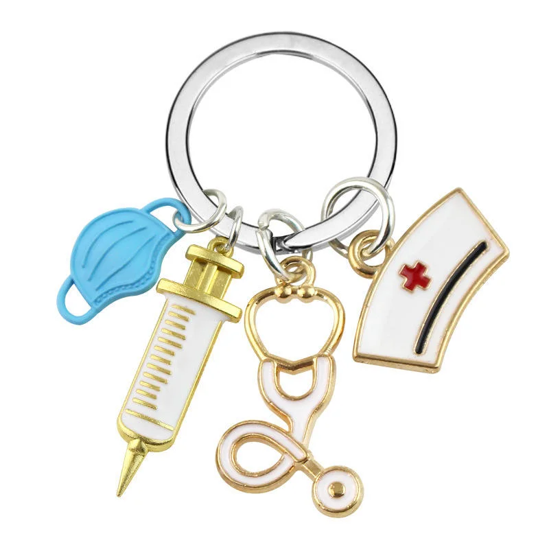 Custom Fashion Metal Doctor Nurse Keychain Doctor Mask Key Chain Ring Pendant Paramedic Decoration Medical Souvenirs Key Chains