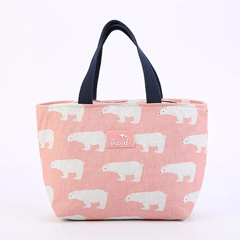 Kids Funny Cartoon Flamingo Cotton Lunch Cooler Bag Picnic Bag Insulated Bag Outdoor Use