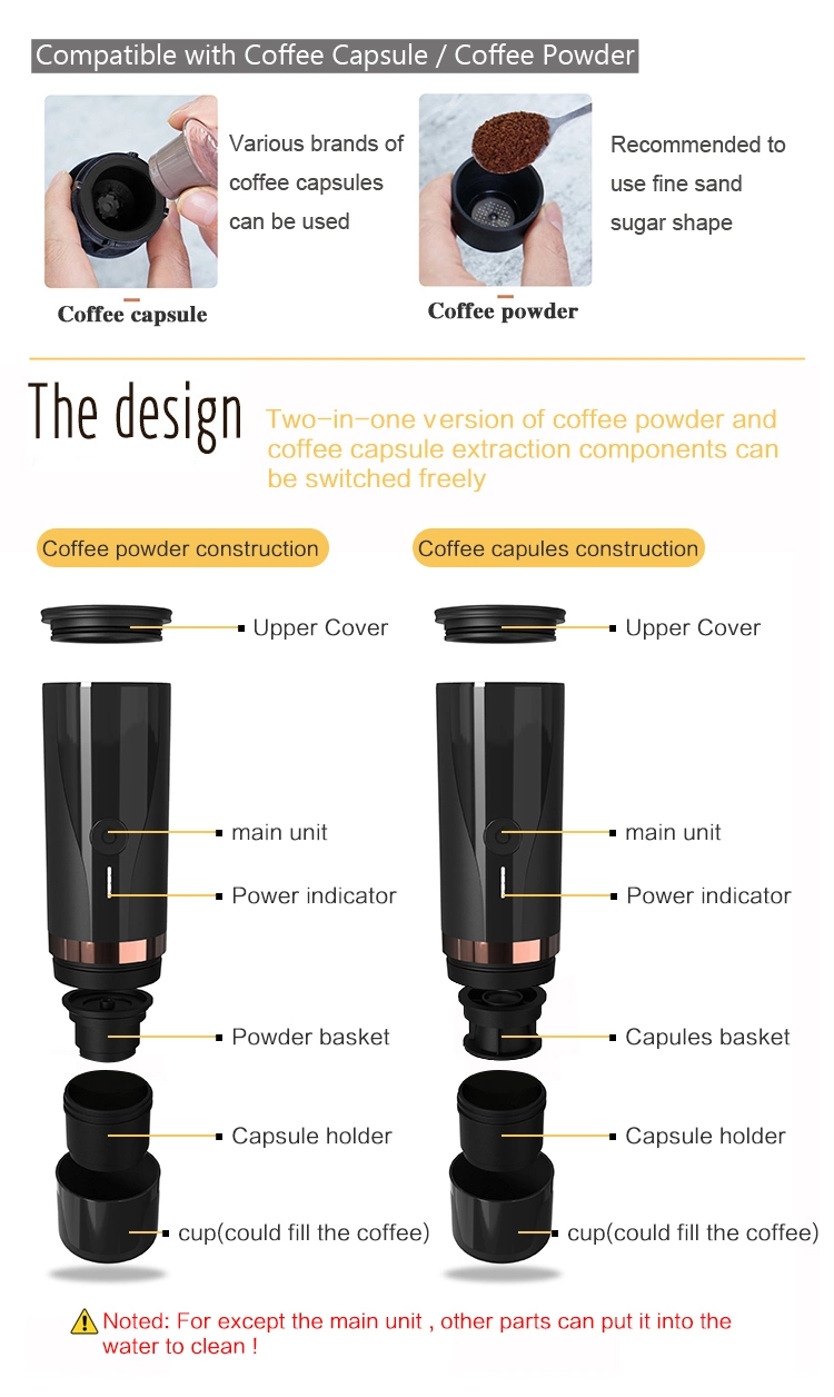 Portable Coffee Maker 12V Travel Espresso Machine 15 Bar Pressure Rechargeable Battery Heating Water with Organize Case for Camping Driving Home and Office