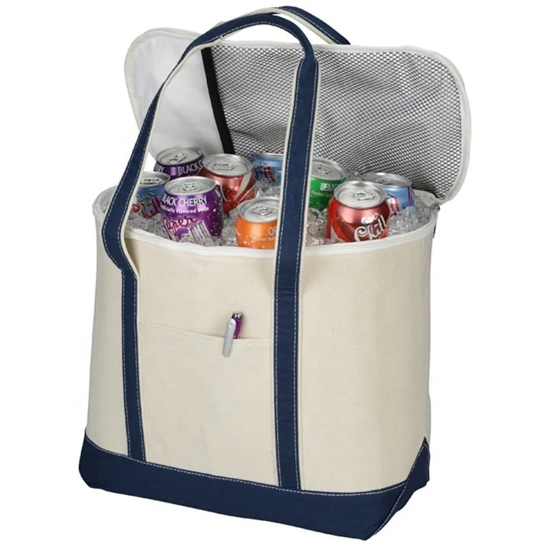 Zip Heavy Duty Canvas Collapsible Insulated Shopping Grocery Cooler Bag for Seafood