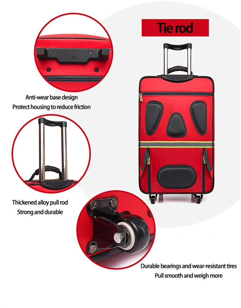 Red Cross Society Humanitarian Aid Empty Pull Rod First Aid Kit Tourniquet Tools General Medical Emergency Bag with or Without First Aid Kits