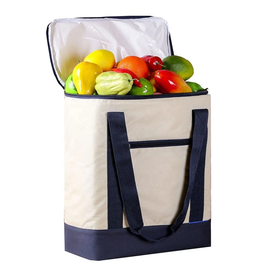 Zip Heavy Duty Canvas Collapsible Insulated Shopping Grocery Cooler Bag for Seafood