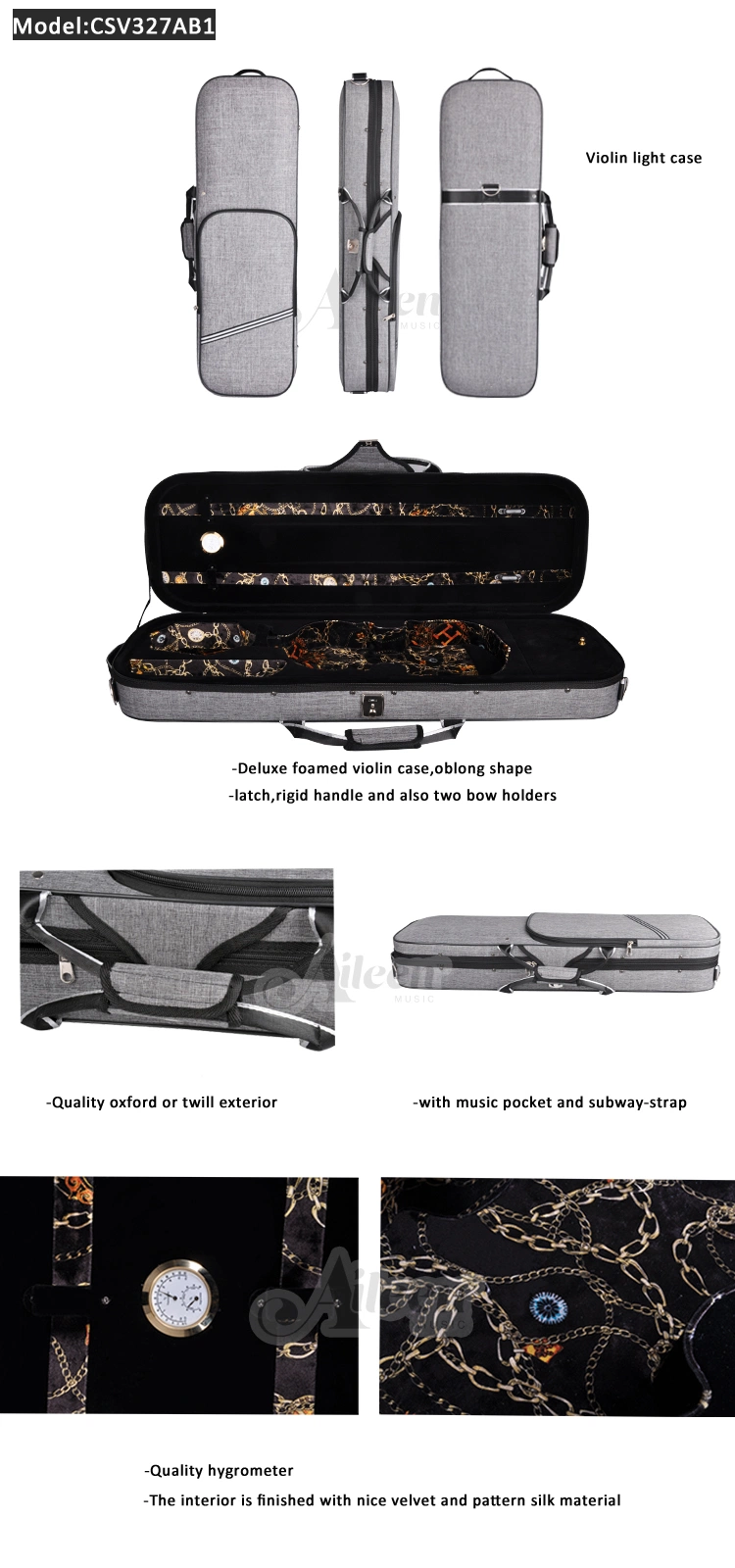 [Aileen]New Product Wholesale Quality Hygrometer Violin Light Case (CSV327AB1)