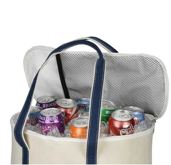 Zip Heavy Duty Canvas Collapsible Insulated Shopping Grocery Cooler Bag for Seafood