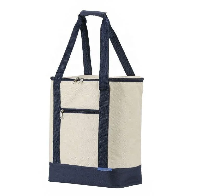 Zip Heavy Duty Canvas Collapsible Insulated Shopping Grocery Cooler Bag for Seafood