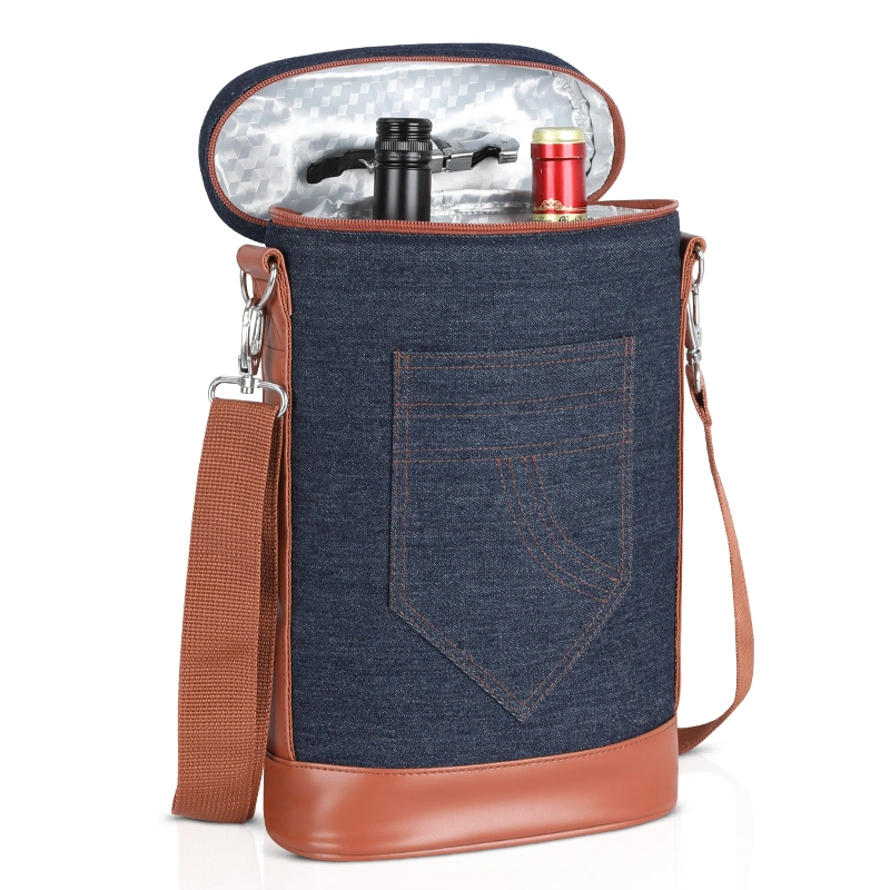 Luxury Denim Canvas Picnic Shoulder Strap Tote Wine Gift Cooler Bag