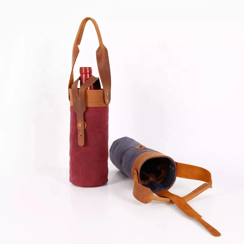 Custom Waxed Canvas Single Bottle Insulated Wine Cooler Tote Bag