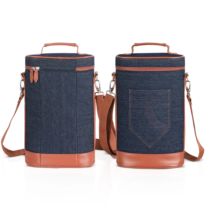 Luxury Denim Canvas Picnic Shoulder Strap Tote Wine Gift Cooler Bag