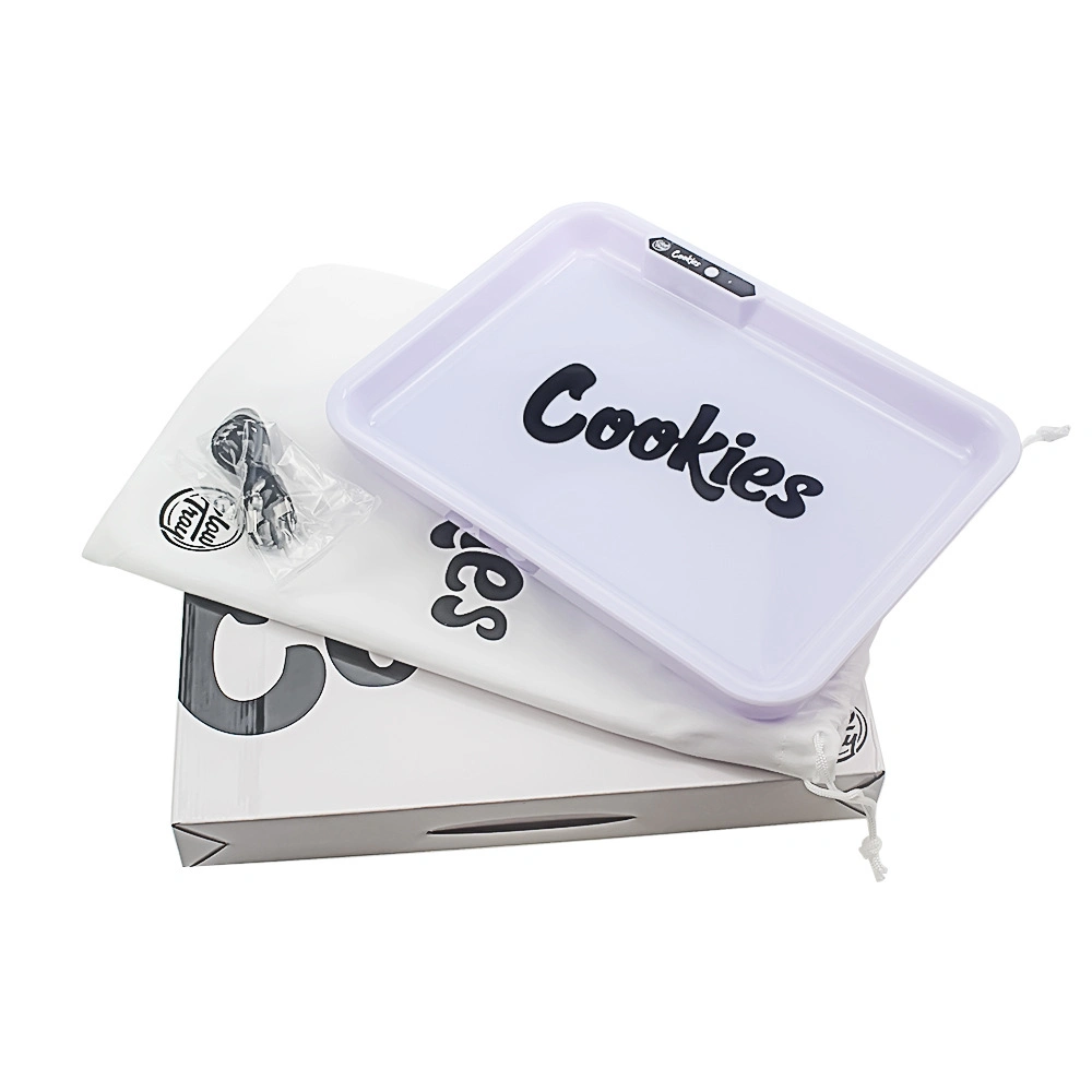 New Design Plastic Tobacco Speaker LED Smoking Paper Joint Cookies White Rectangular Melamine Cartoon Rolling Tray