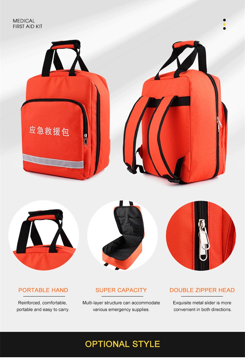 Red Cross List Backpack, Medical Supplies Bag First Aid Rucksack with Multi-Function Flashlight Emergency Manual Anti-Slip Gloves