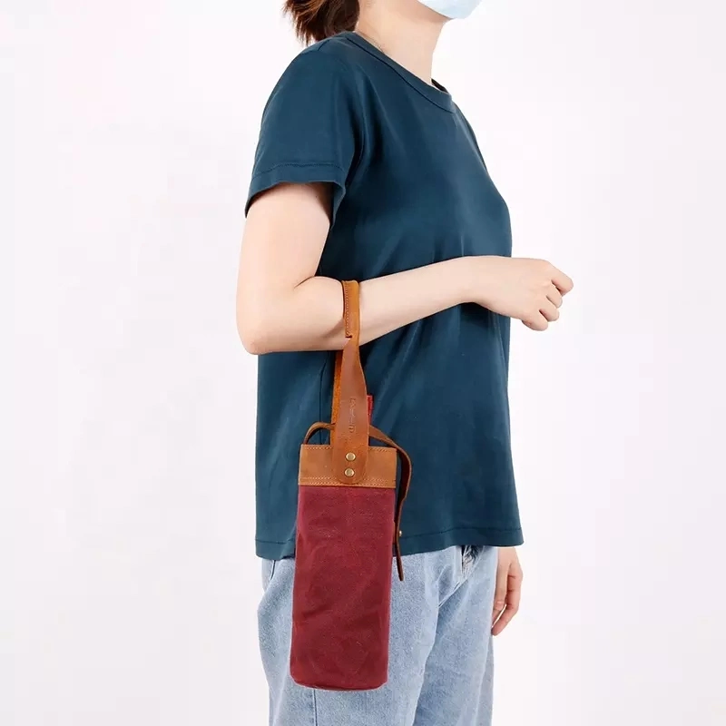 Custom Waxed Canvas Single Bottle Insulated Wine Cooler Tote Bag