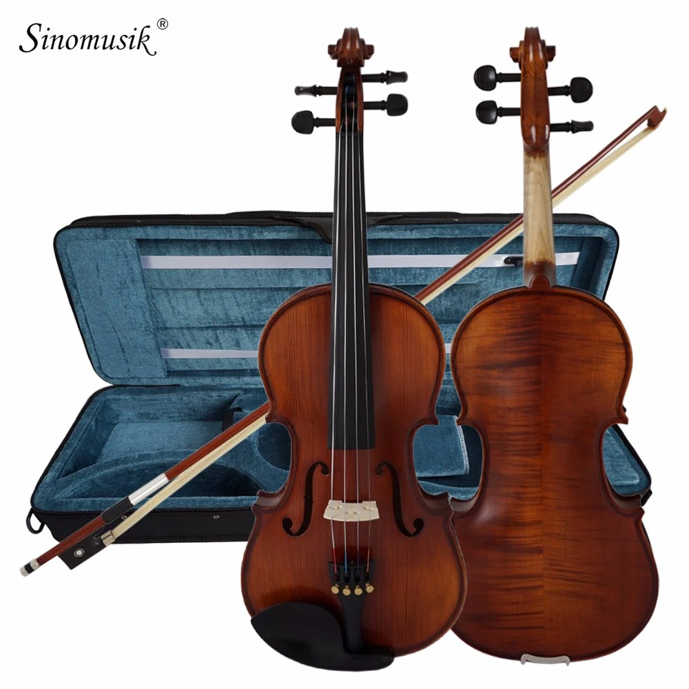 Matte Red Brown Colour Carved Spruce Ebony Violin with Case Brazilwood Bow and Rosin