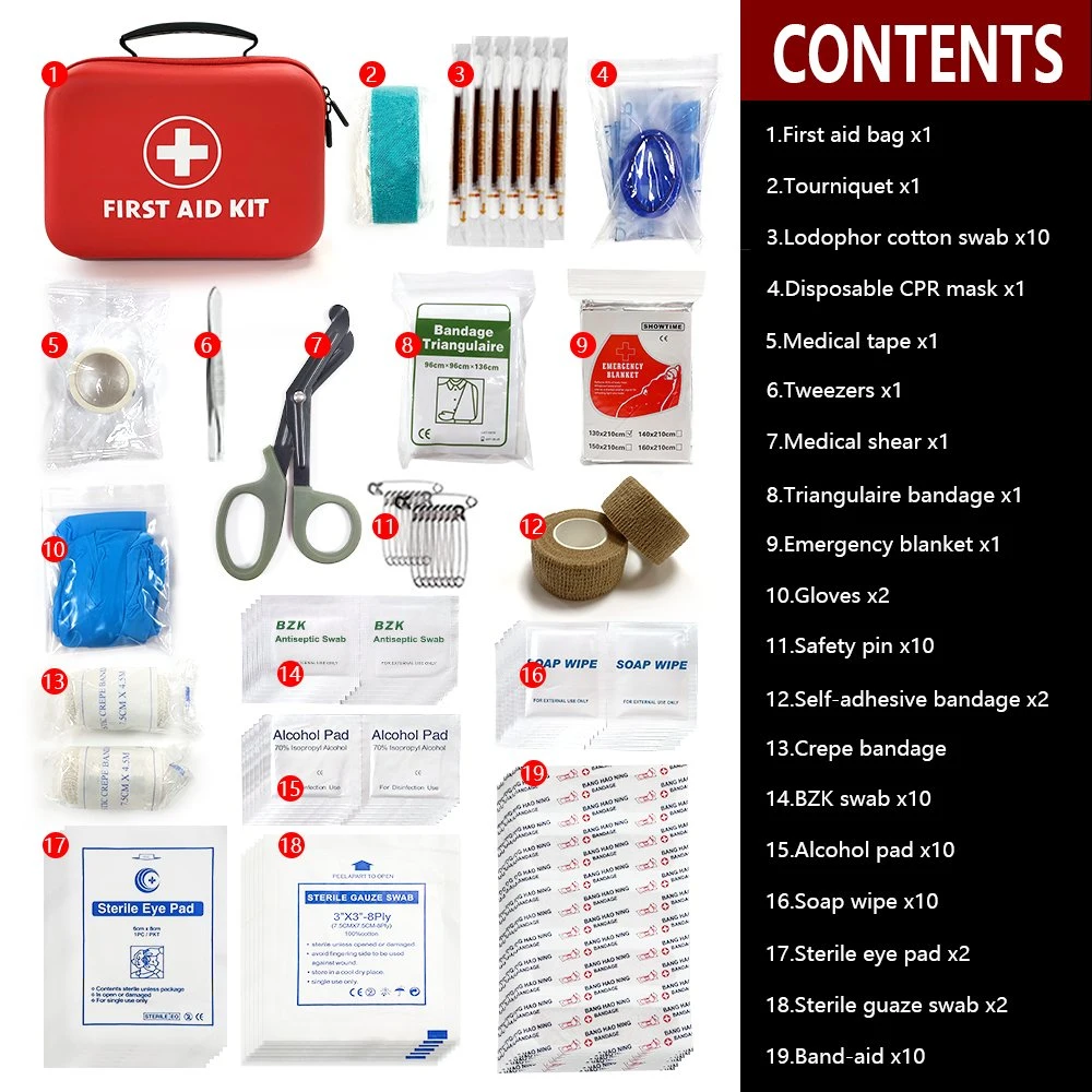 Wholesale Portable Carrying 200 Piece Waterproof First Aid Kit Bag with Logo