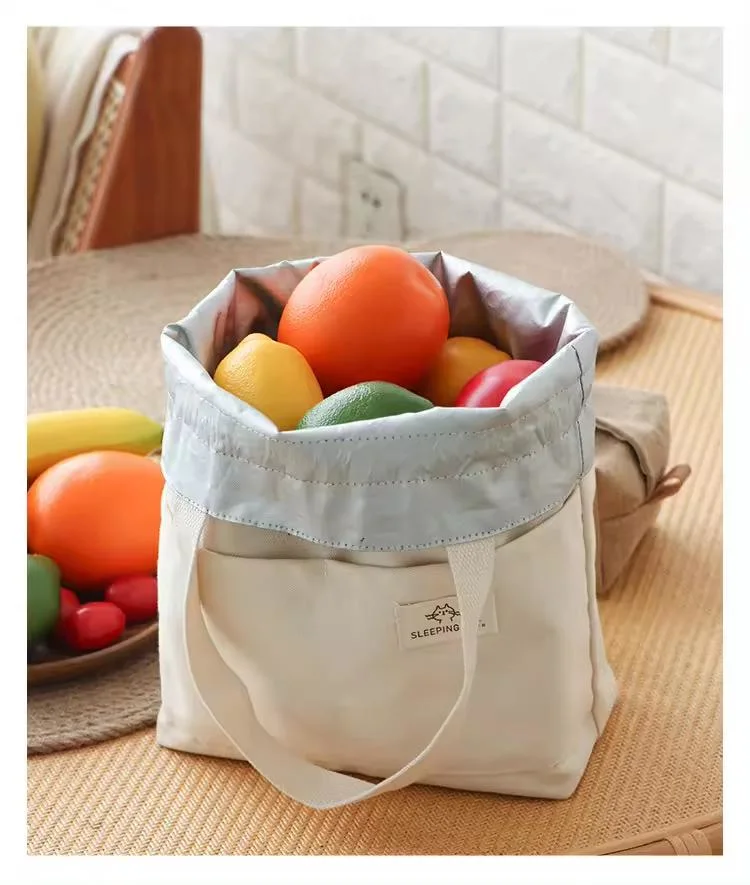 New Style Large Capacity Waterproof Durable Portable Canvas Thickened Aluminum Film Fruit Cooler Picnic Bags Drawstring Bag