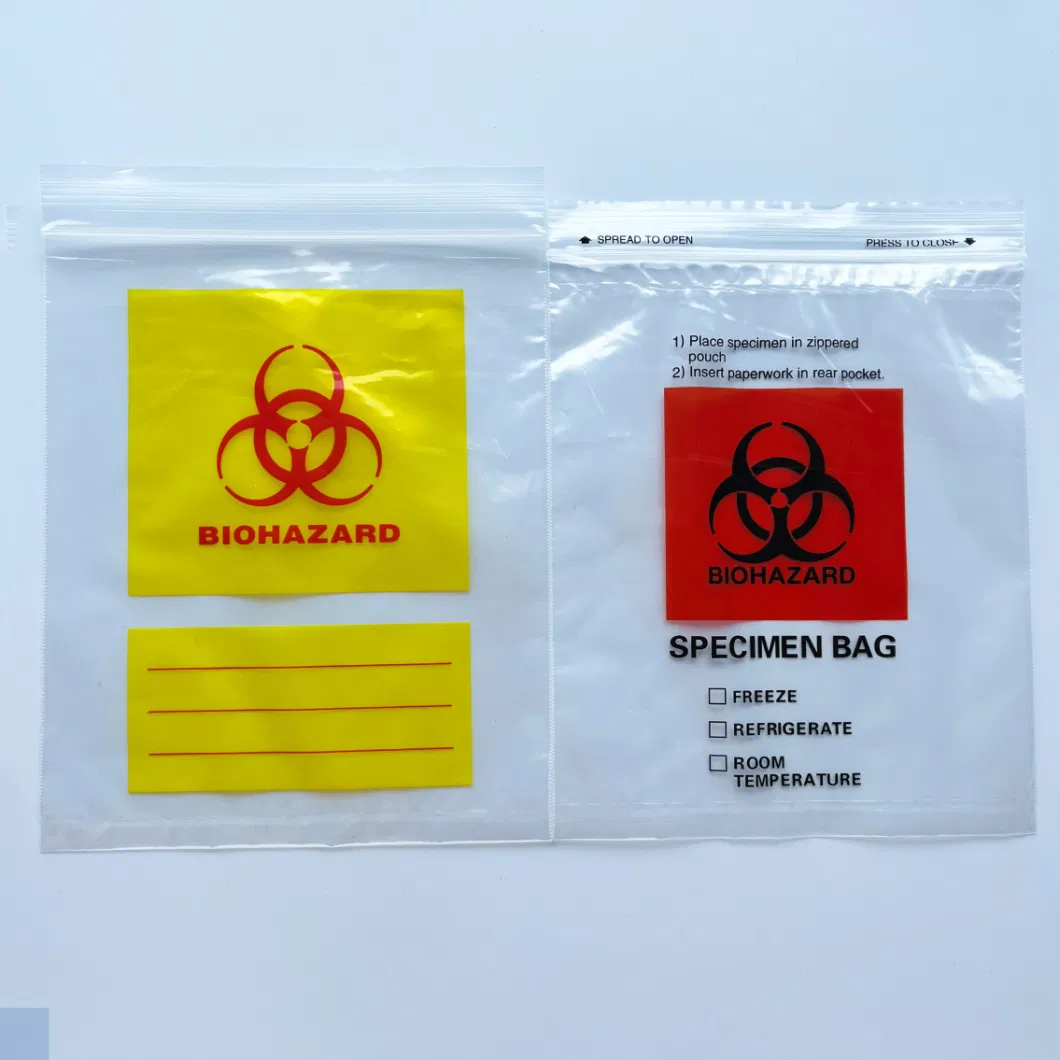 Customized 3 Layers / 4 Layers Laborary Eco-Friendly Biohazard Medical Sample Dental Kangaroo Transport Collection 95kpa Zipper Specimen Bag