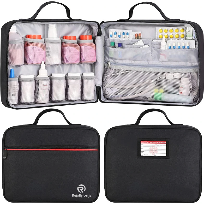 Large Pill Bottle Organizer, Travel Medicine Storage Case with Handle &amp; Fixed Pockets for Vitamines, Medication Medical Bag