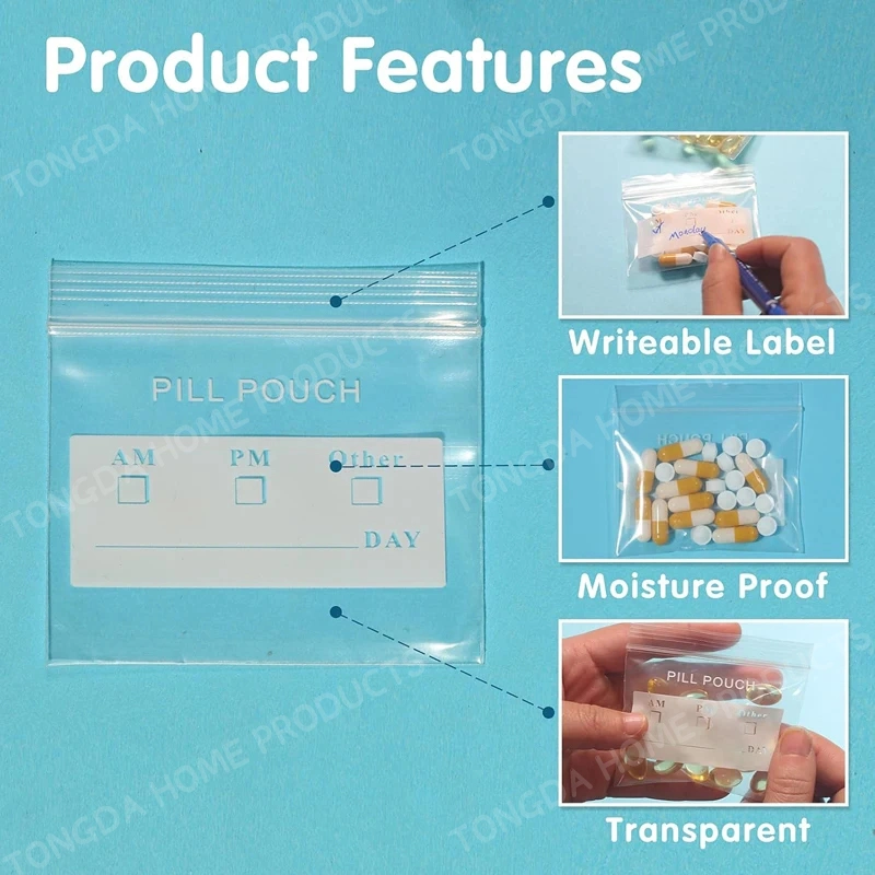 Custom Portable Travel Pill Pouch Bags Medicines Jewelry Small Handicrafts Plastic Bag Tablet Envelope Plastic Bag