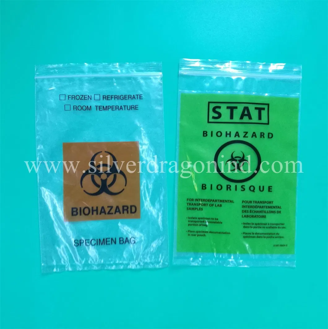 Small Transport Medical Biohazard Specimen Bag/Zipper Specimen Bag